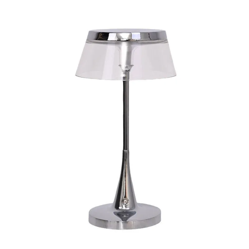 Aluminium acrylic rechargeable touch-dimming LED table lamp D13.5 H27cm in grey shade with USB charging cable