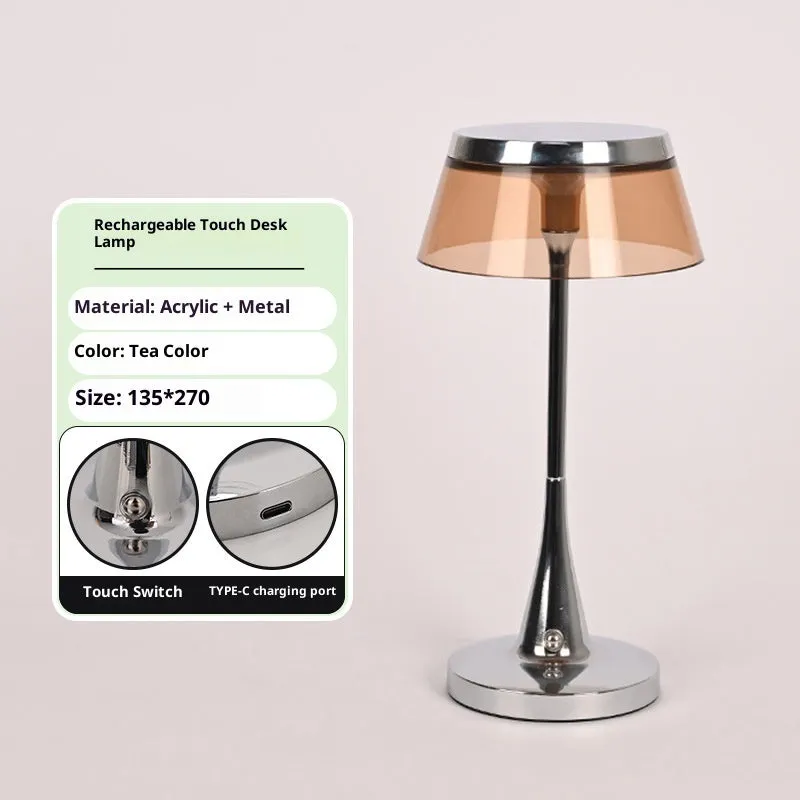 Aluminium acrylic rechargeable touch-dimming LED table lamp D13.5 H27cm in grey shade with USB charging cable