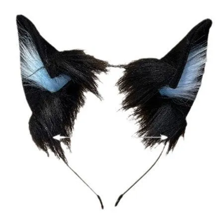 Handmade cat ears hair clasp in black and white cloth for women