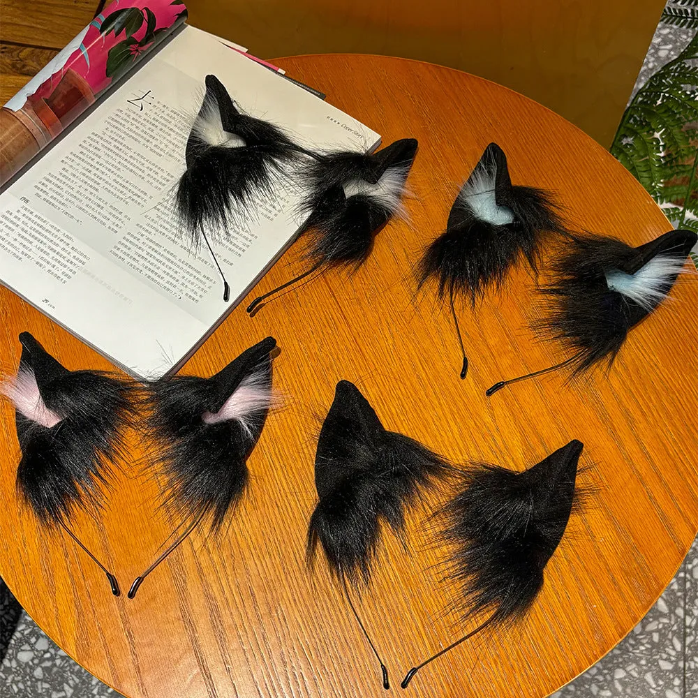 Handmade cat ears hair clasp in black and white cloth for women
