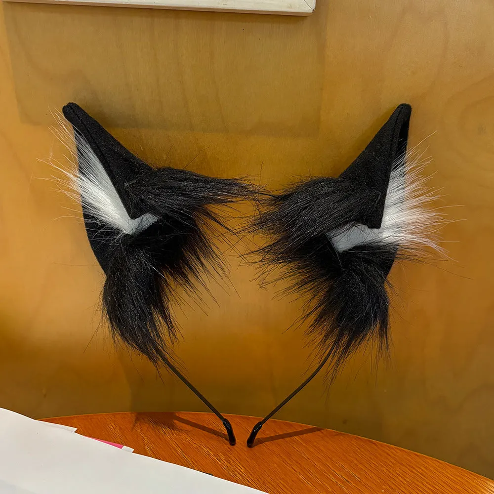 Handmade cat ears hair clasp in black and white cloth for women