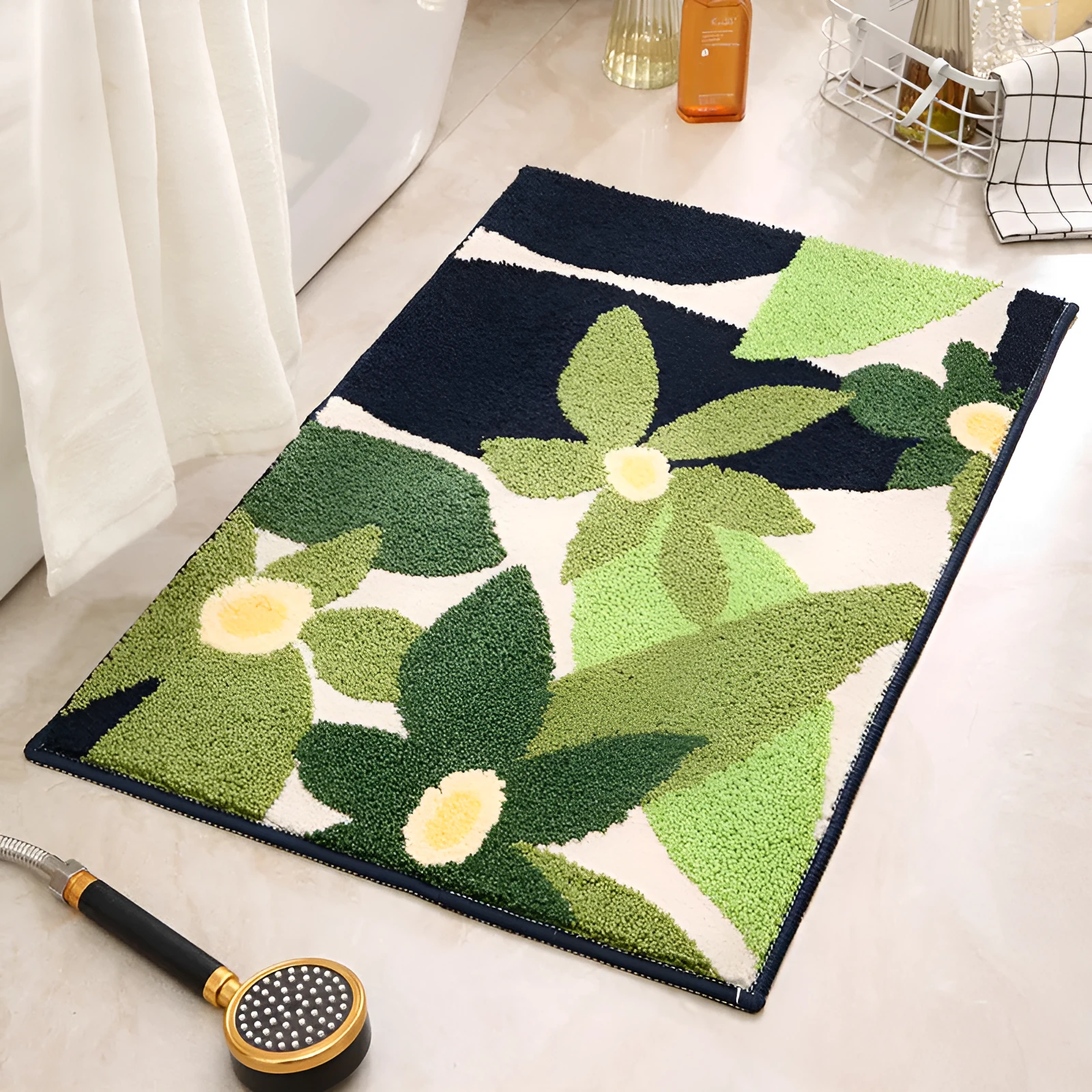 Ins Light Luxury Leaves Plant Jacquard Bathroom Non-slip Mat square 40x60cm polyester fiber spring colour