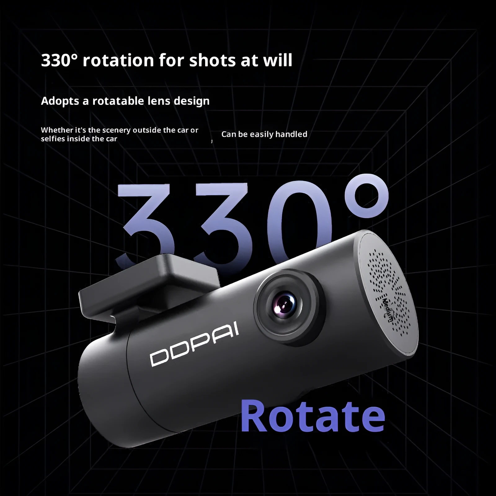 Mini Lite driving recorder with 1296p resolution, starlight night vision, 140-degree lens, and built-in Wi-Fi module on windscreen