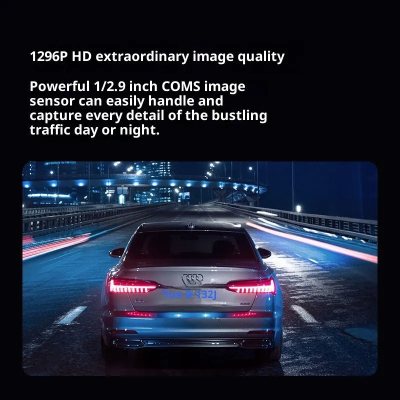 Mini Lite driving recorder with 1296p resolution, starlight night vision, 140-degree lens, and built-in Wi-Fi module on windscreen