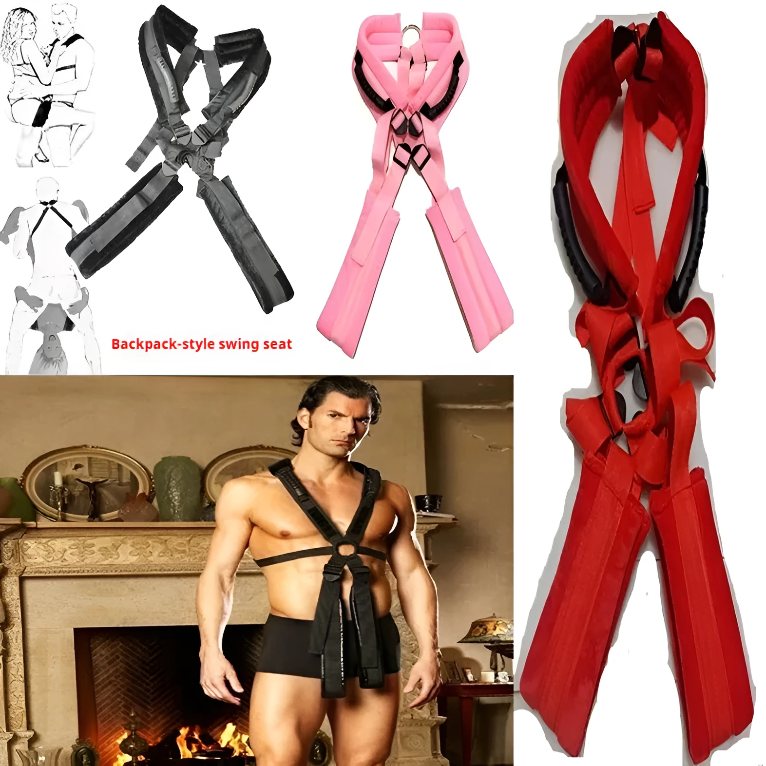 Nylon backpack swing for couples in black, pink, and red colour options