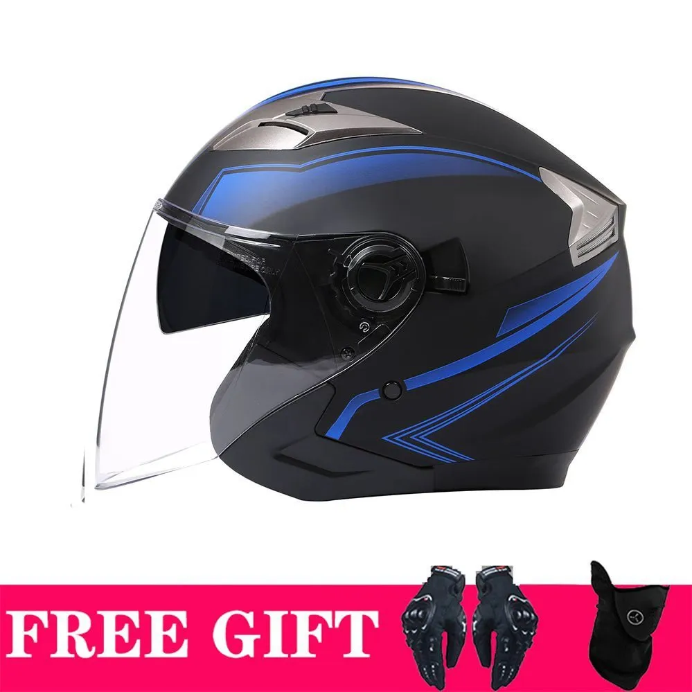 Double lens retro motorcycle helmet in matte black gold finish for electric motorcycle use with ABS shell