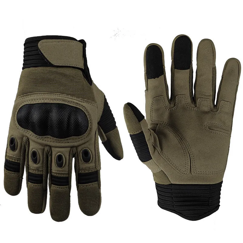 Pair of touch screen military tactical full finger motorbike gloves in knitted fabric black colour