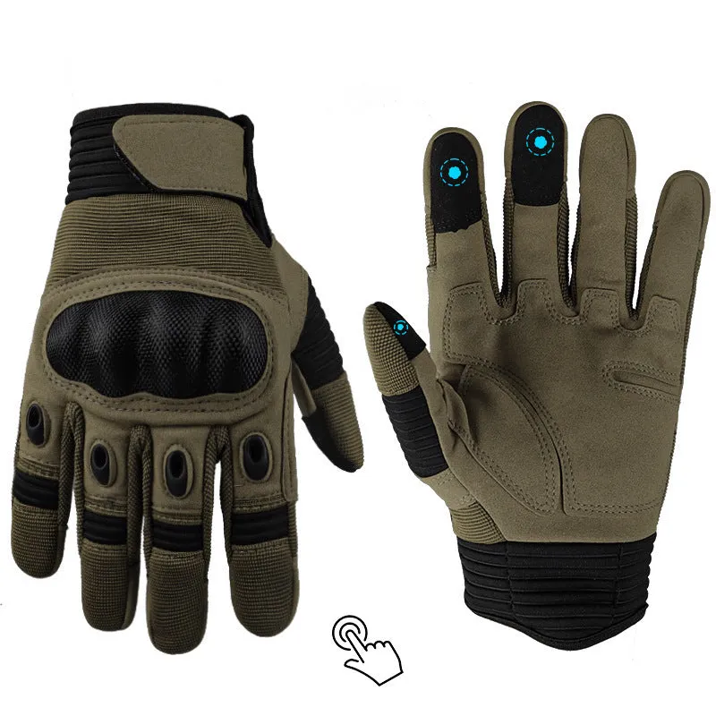 Pair of touch screen military tactical full finger motorbike gloves in knitted fabric black colour