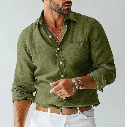 Men's Western denim style loose fit long-sleeved lapel shirt with digital print in polyester fabric, available in size S to 5XL