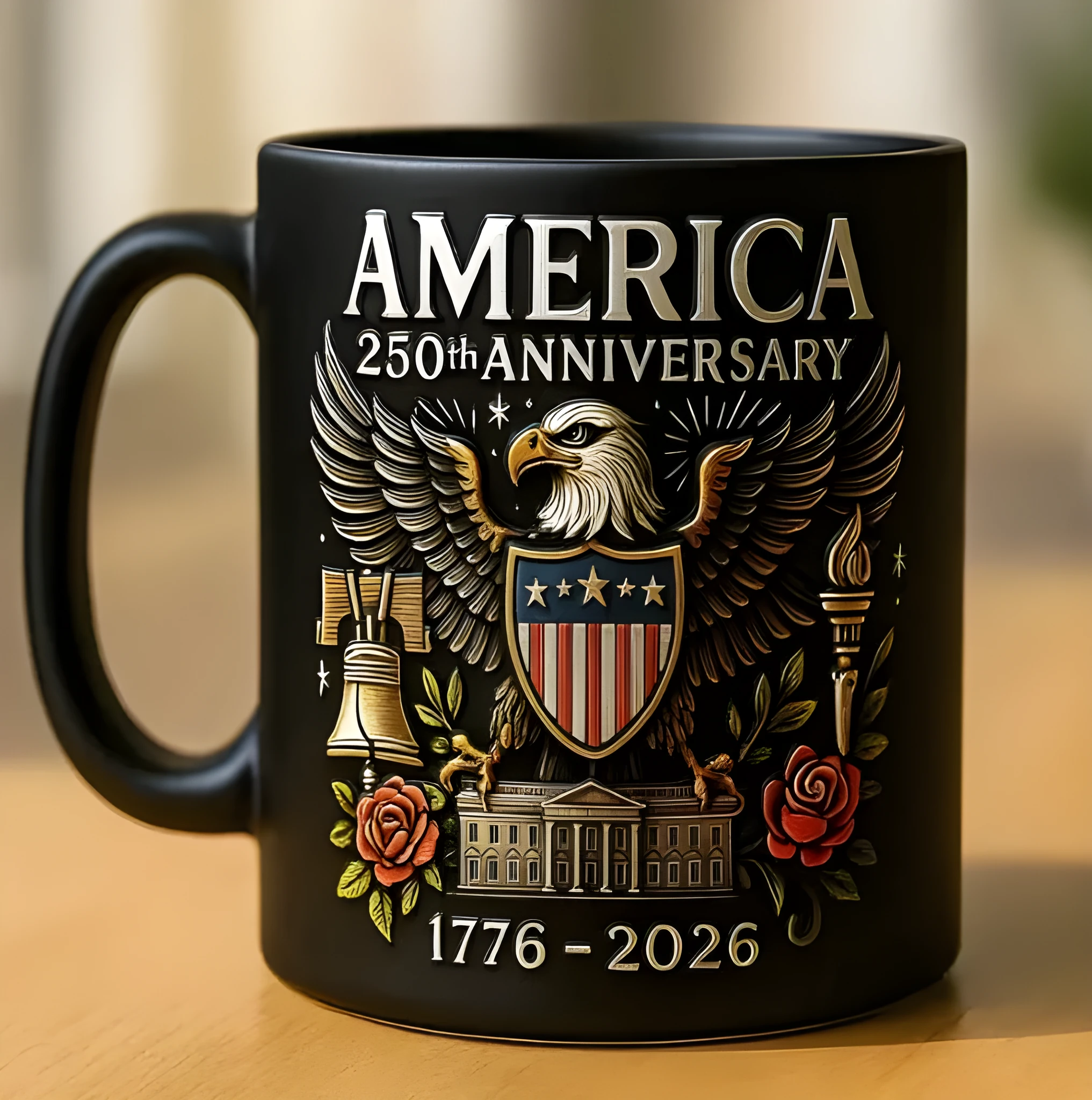 America's 250th anniversary commemorative ceramic mug with floor plan design in modern art style, 11oz size