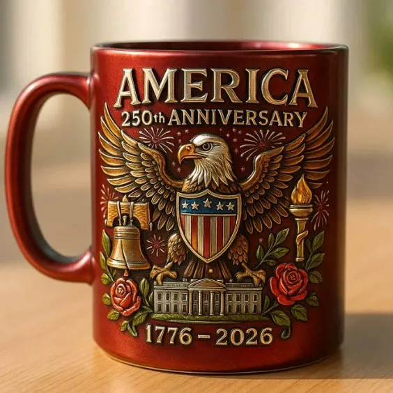 America's 250th anniversary commemorative ceramic mug with floor plan design in modern art style, 11oz size
