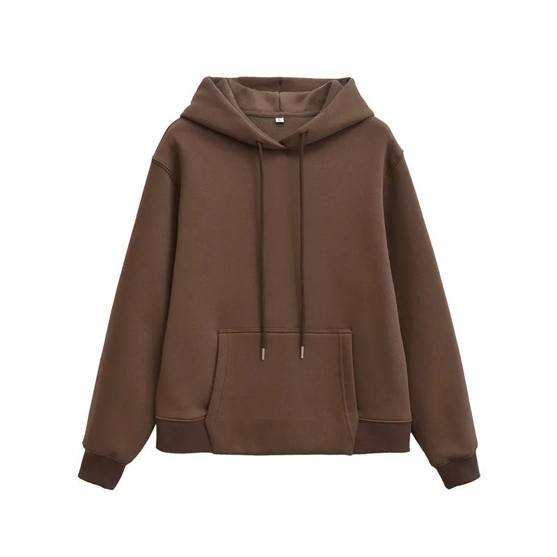 Women's hooded sweater and wide-leg pants set in solid beige colour, polyester blend, front view with hood up