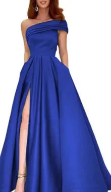 One shoulder satin tulle tutu dress for women high waist long skirt short sleeve polyester dress in solid colour