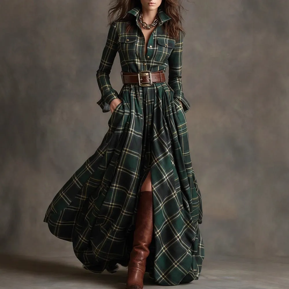 Women's Geometric Plaid Irregular Dress with Stitching Detail Mid Waist Fit Available in S-XXL Black Gray Navy Blue Green Khaki Polyester Fabric