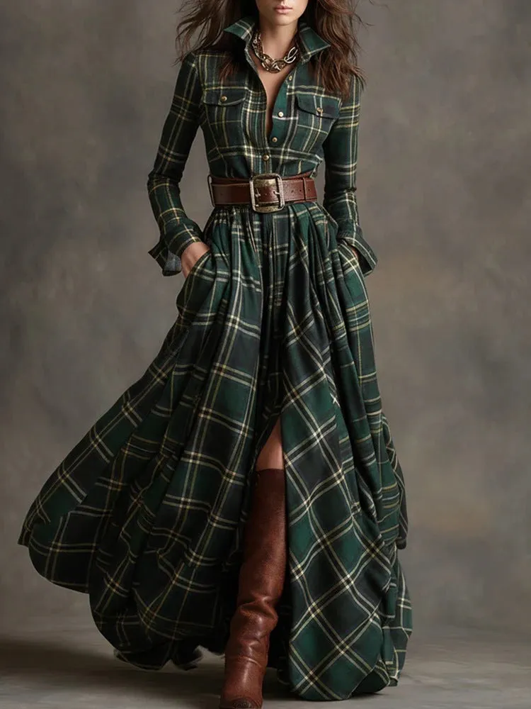 Women's Geometric Plaid Irregular Dress with Stitching Detail Mid Waist Fit Available in S-XXL Black Gray Navy Blue Green Khaki Polyester Fabric