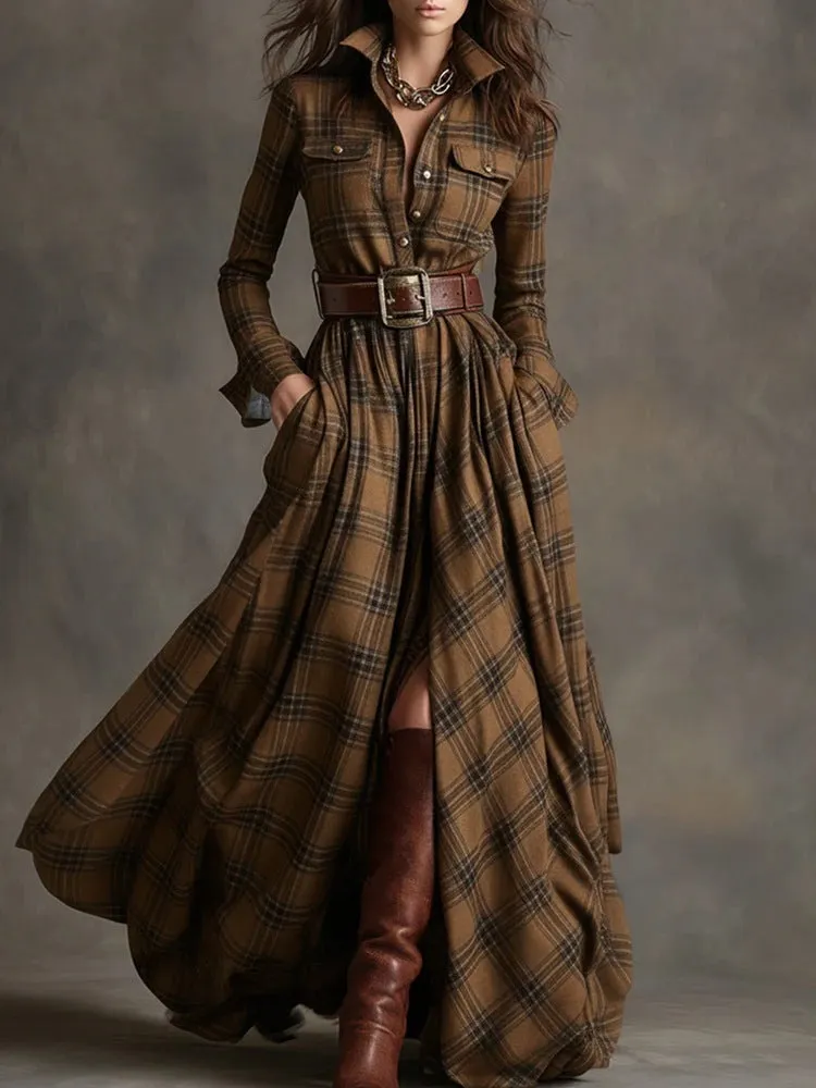 Women's Geometric Plaid Irregular Dress with Stitching Detail Mid Waist Fit Available in S-XXL Black Gray Navy Blue Green Khaki Polyester Fabric