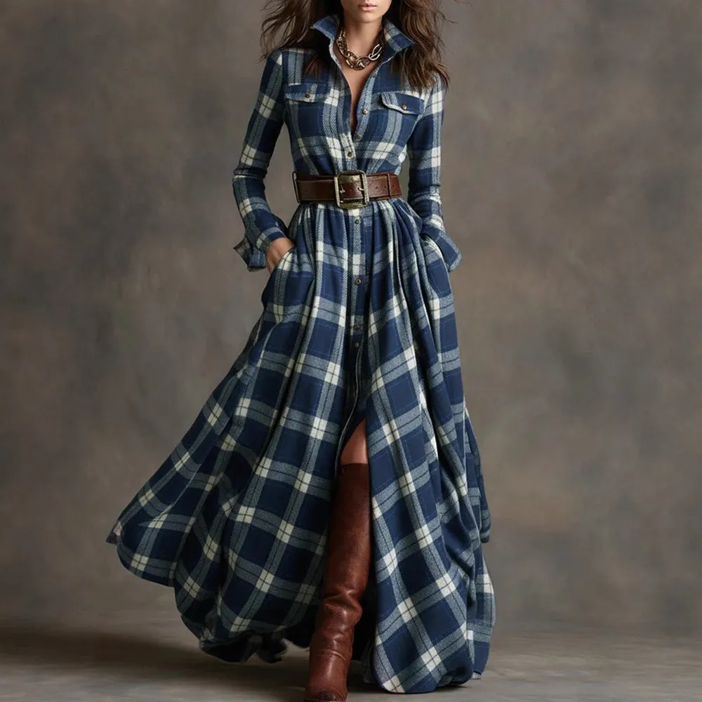 Women's Geometric Plaid Irregular Dress with Stitching Detail Mid Waist Fit Available in S-XXL Black Gray Navy Blue Green Khaki Polyester Fabric