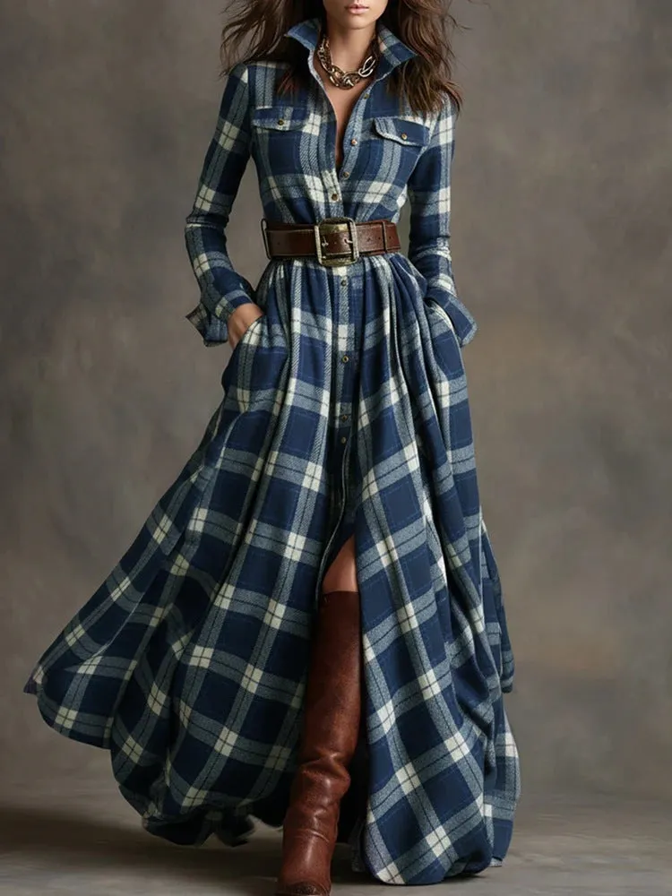 Women's Geometric Plaid Irregular Dress with Stitching Detail Mid Waist Fit Available in S-XXL Black Gray Navy Blue Green Khaki Polyester Fabric