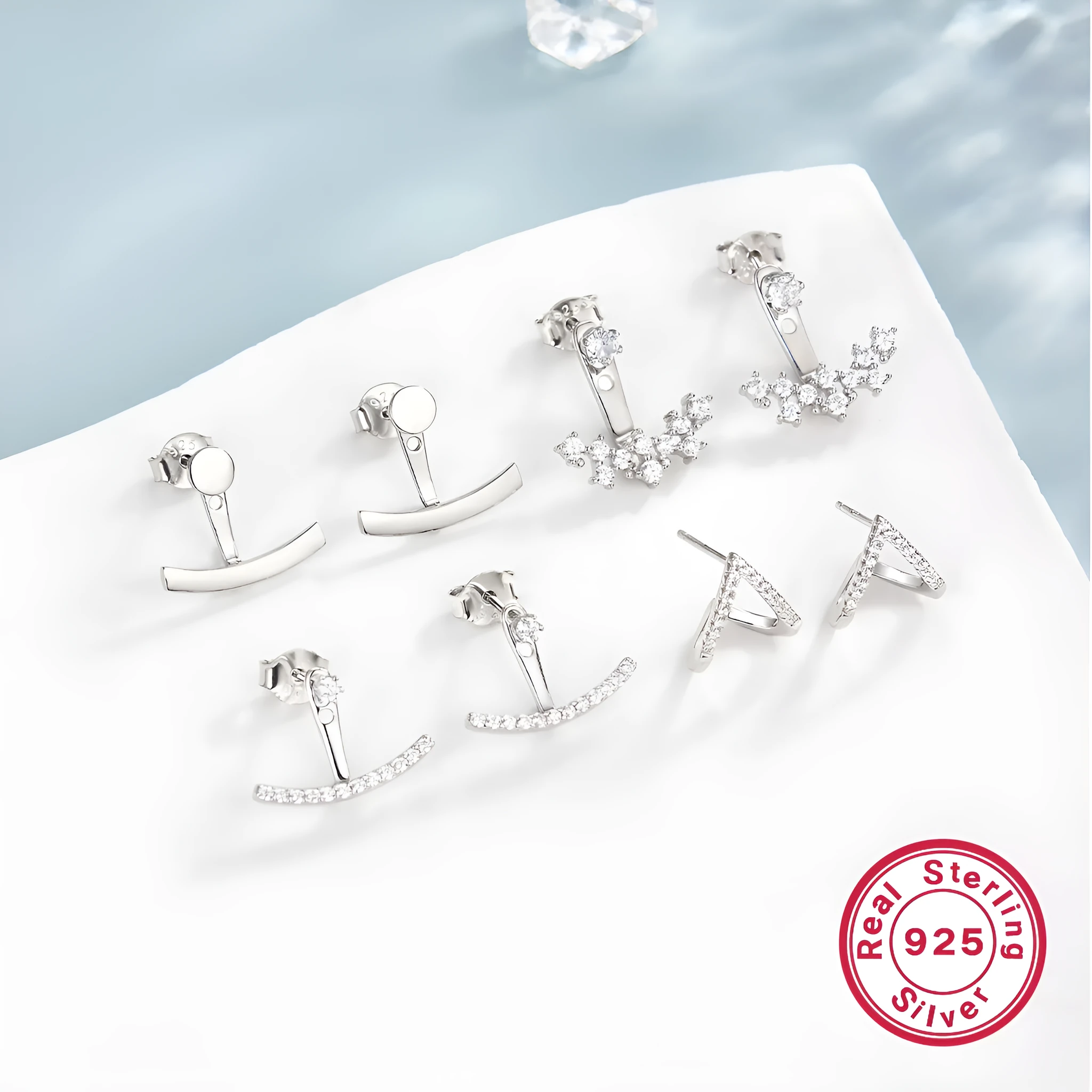 925 silver smile earrings with diamond-embedded design, U-shaped geometric silhouette, Style 1