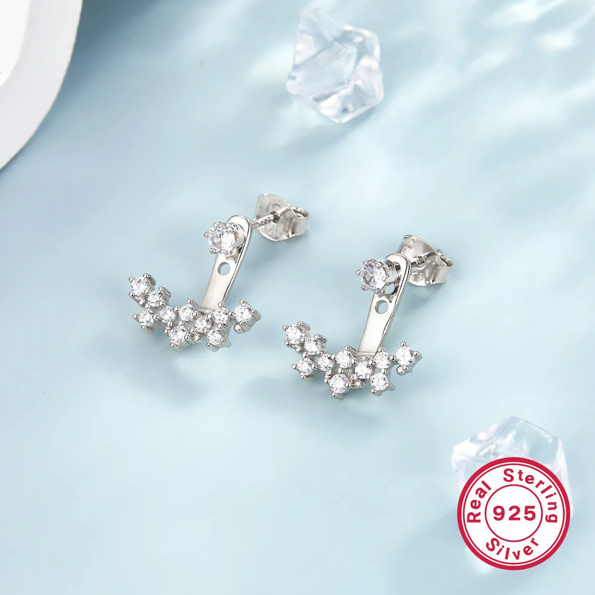 925 silver smile earrings with diamond-embedded design, U-shaped geometric silhouette, Style 1