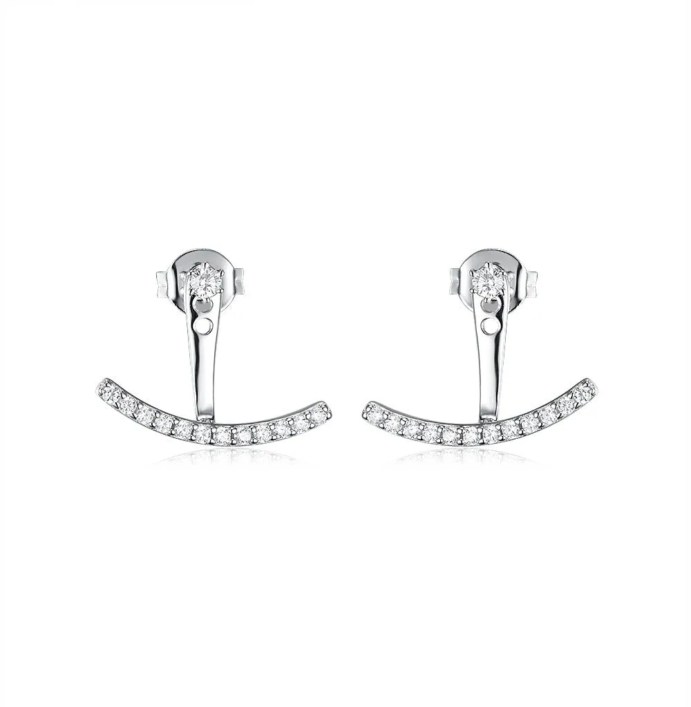 925 silver smile earrings with diamond-embedded design, U-shaped geometric silhouette, Style 1