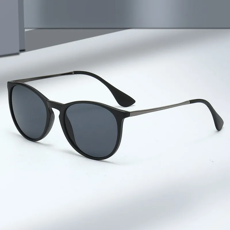 Fashion retro polarised sunglasses with UV400 protection and plastic full frame in C1 bright black with black grey lens