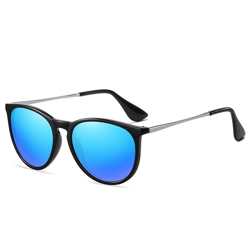 Fashion retro polarised sunglasses with UV400 protection and plastic full frame in C1 bright black with black grey lens