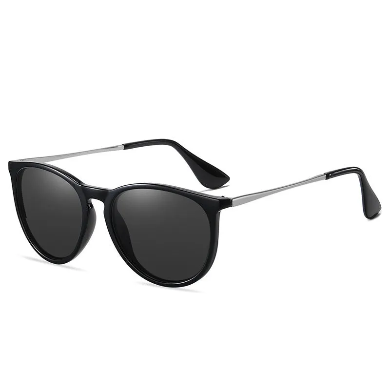 Fashion retro polarised sunglasses with UV400 protection and plastic full frame in C1 bright black with black grey lens