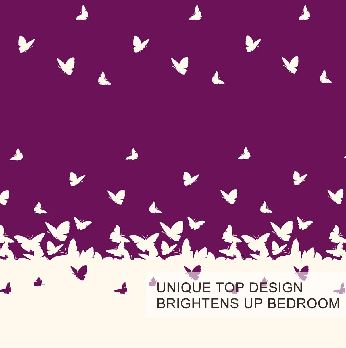 Purple butterfly 3-piece microfiber comforter set with reversible design on a bed