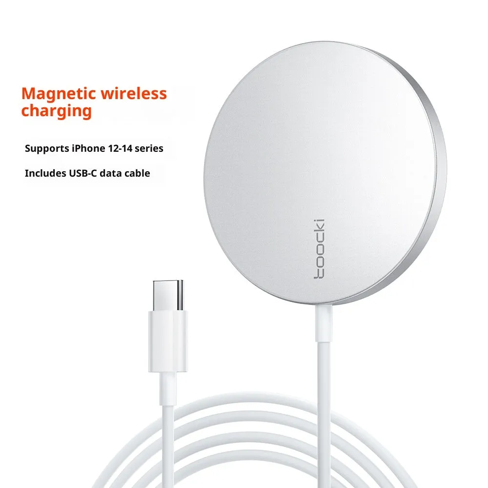 White simulation Apple style 15W strong magnetic suction wireless charger on a desk