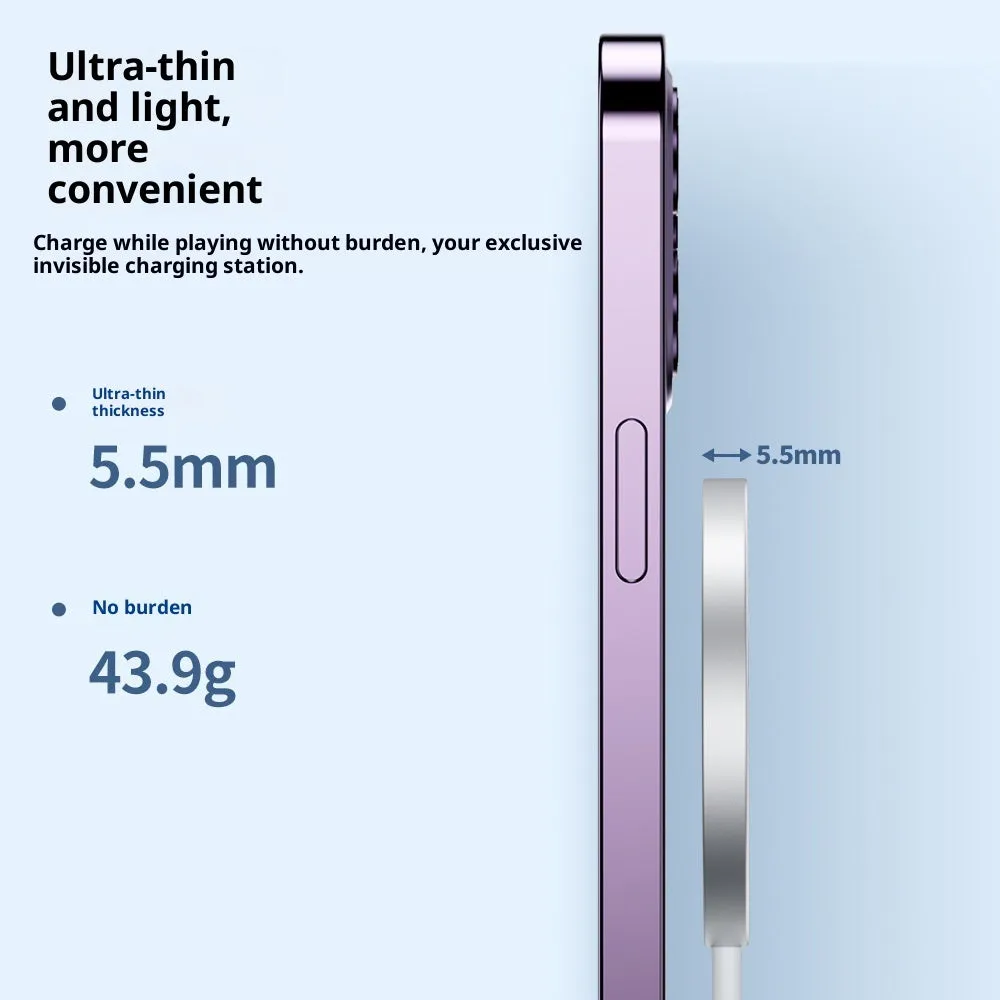 White simulation Apple style 15W strong magnetic suction wireless charger on a desk