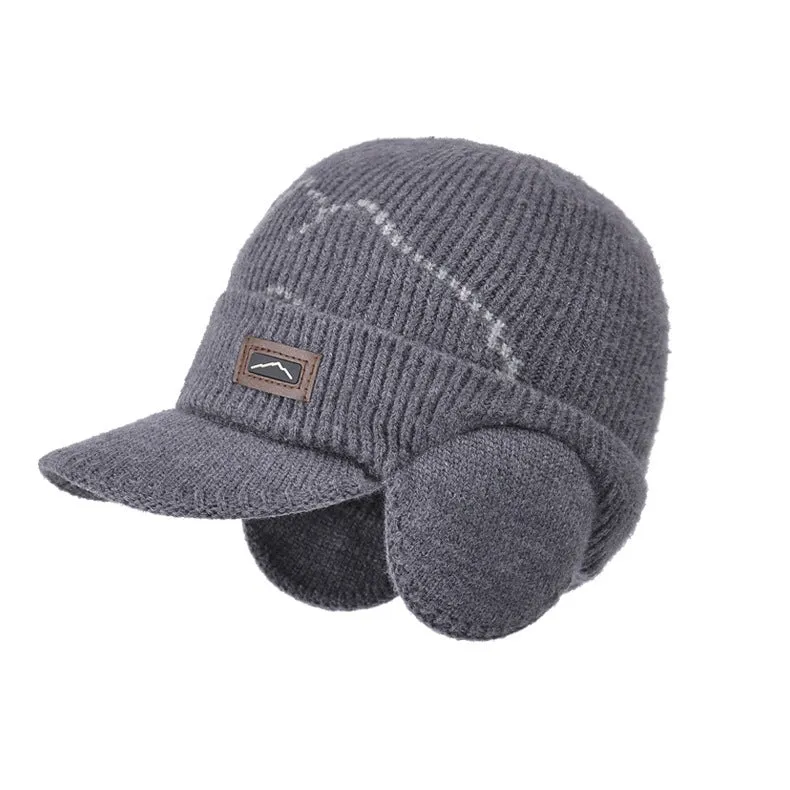 Winter outdoors cycling earflaps toque with velvet thickened peaked cap in beige side view