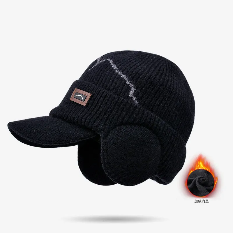 Winter outdoors cycling earflaps toque with velvet thickened peaked cap in beige side view