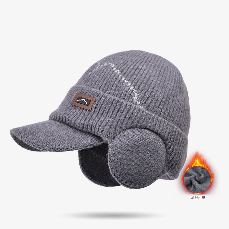 Winter outdoors cycling earflaps toque with velvet thickened peaked cap in beige side view