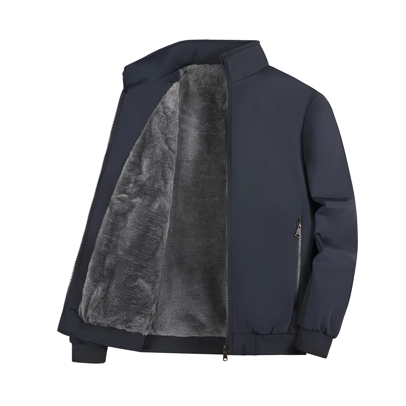 Men's winter thickening polyester padded coat in black, casual oversized fit, front view