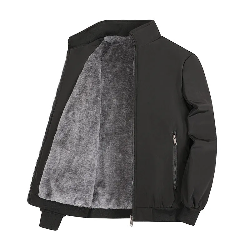 Men's winter thickening polyester padded coat in black, casual oversized fit, front view