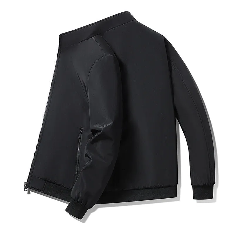 Men's winter thickening polyester padded coat in black, casual oversized fit, front view