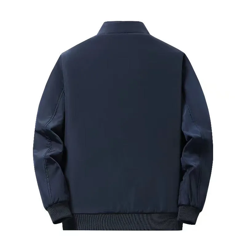 Men's winter thickening polyester padded coat in black, casual oversized fit, front view