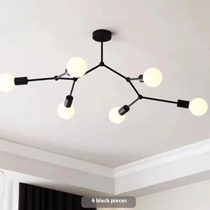 Nordic style iron chandelier ceiling lamp with multiple light heads in black or white.