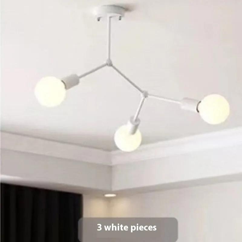 Nordic style iron chandelier ceiling lamp with multiple light heads in black or white.