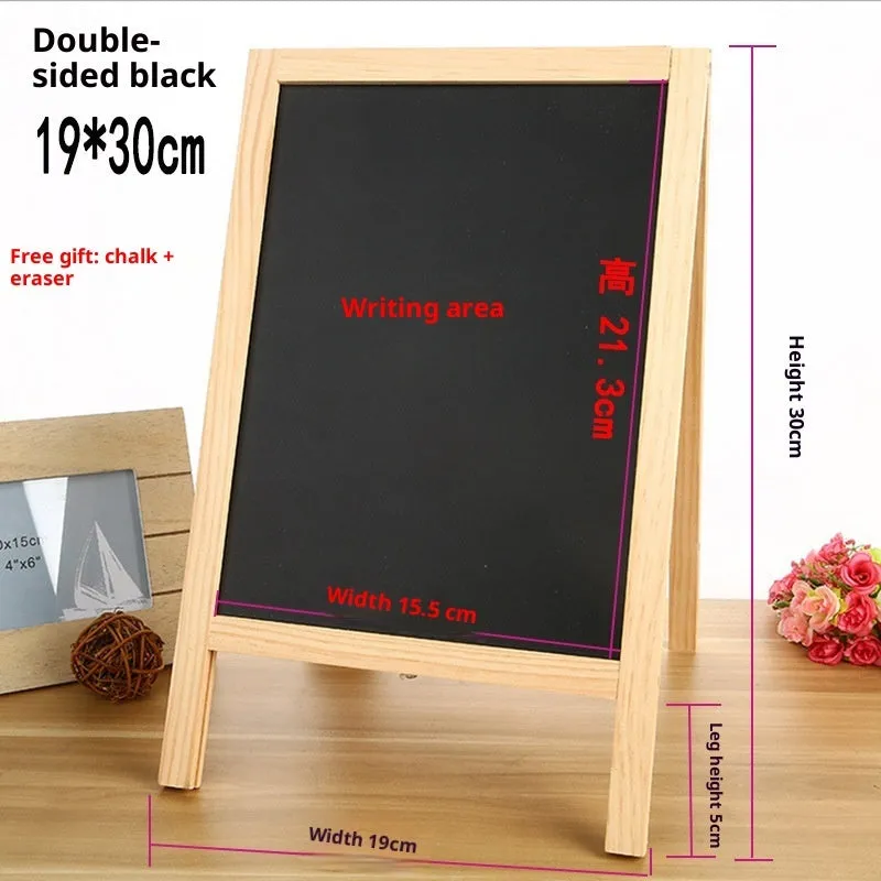 A-shaped double-sided blackboard 20x30cm on wooden easel, natural wood colour