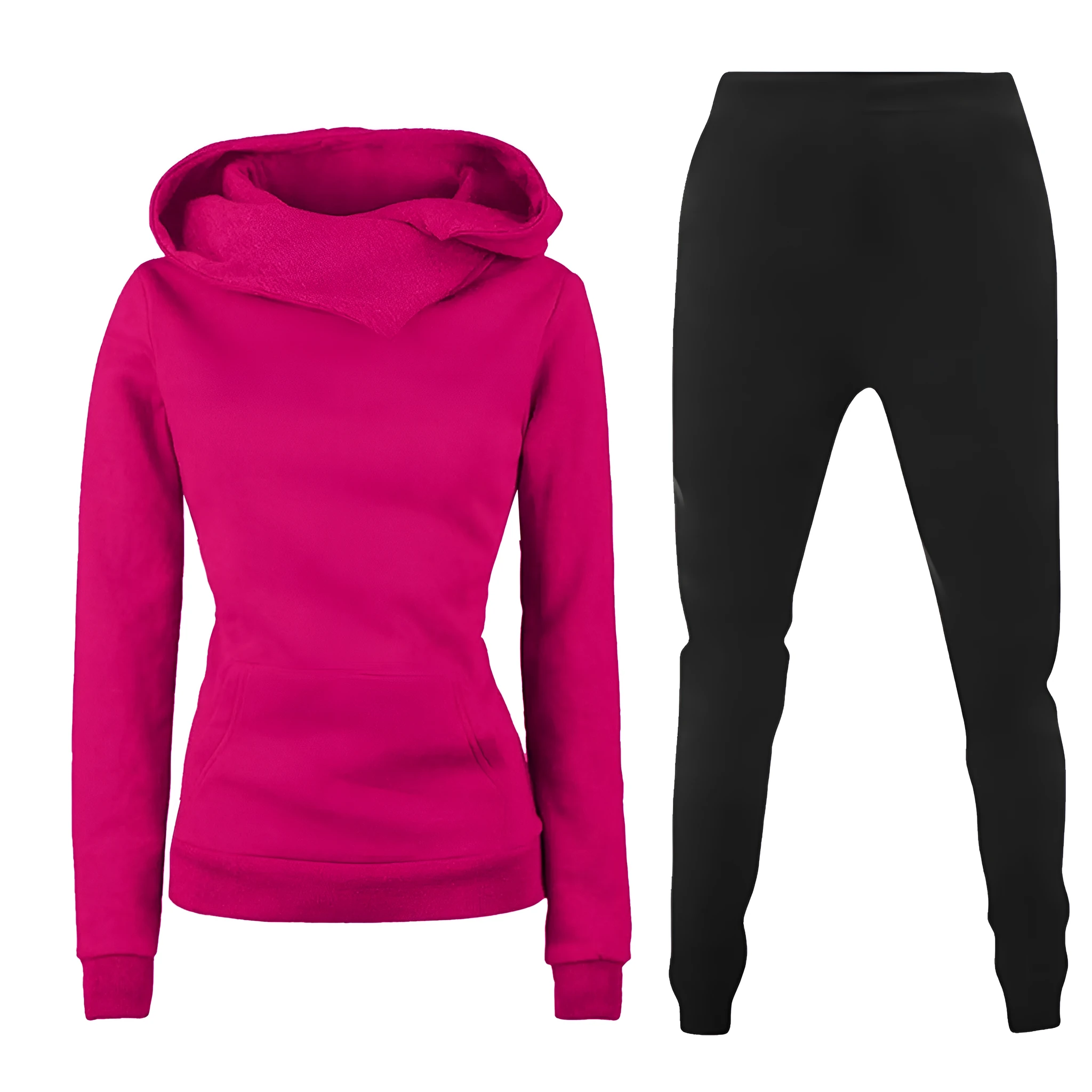 Ladies hooded sweater casual suit two-piece set in solid colour with long sleeves and print, polyester fibre fabric