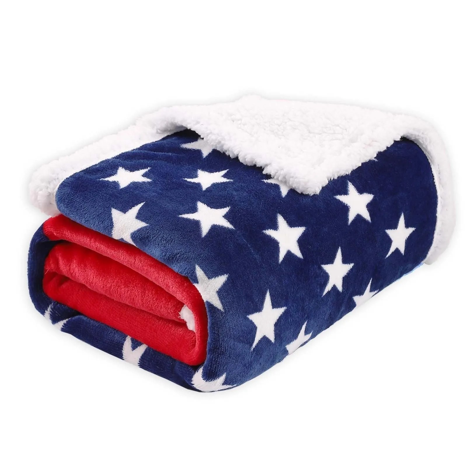 Striped American-style polyester blanket shown in three size options: 80x120cm, 100x130cm, and 130x150cm.