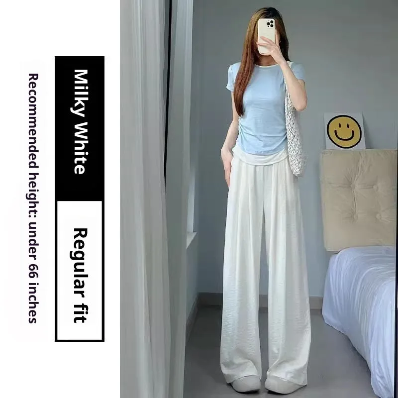 Casual tall sweatpants white wide leg high waist pleated trousers for women acetate fabric