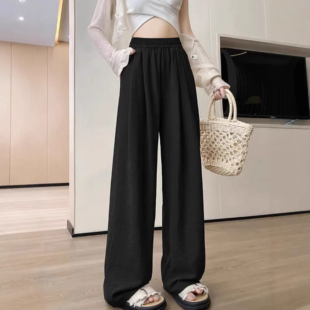 Casual tall sweatpants white wide leg high waist pleated trousers for women acetate fabric
