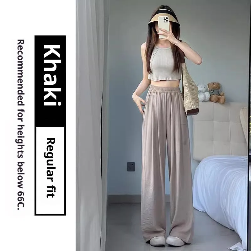 Casual tall sweatpants white wide leg high waist pleated trousers for women acetate fabric