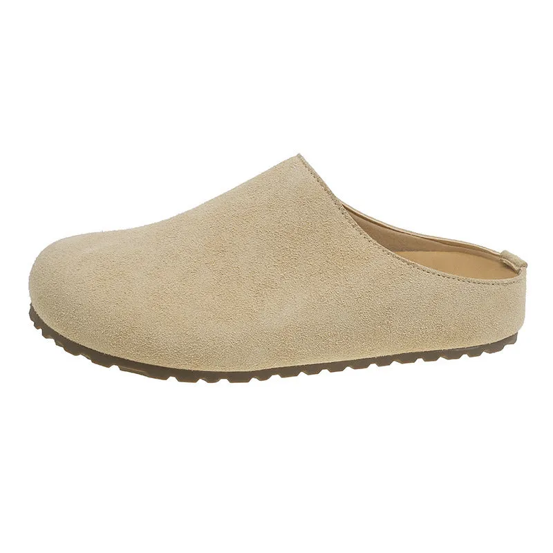 Korean style square head outdoor slippers in apricot, khaki, camel, and brown colours