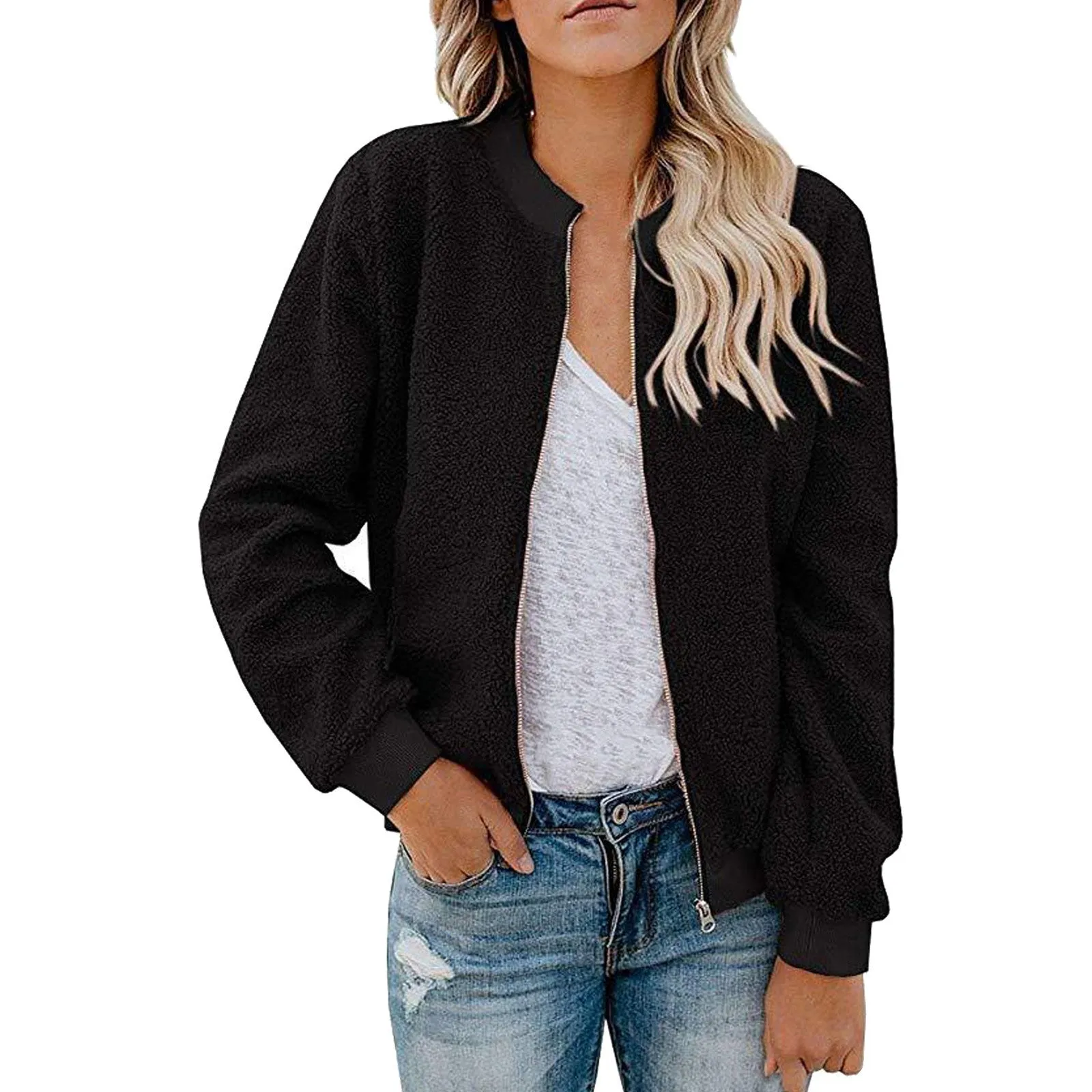 Lambswool zipper jacket coat top for women in multiple colours