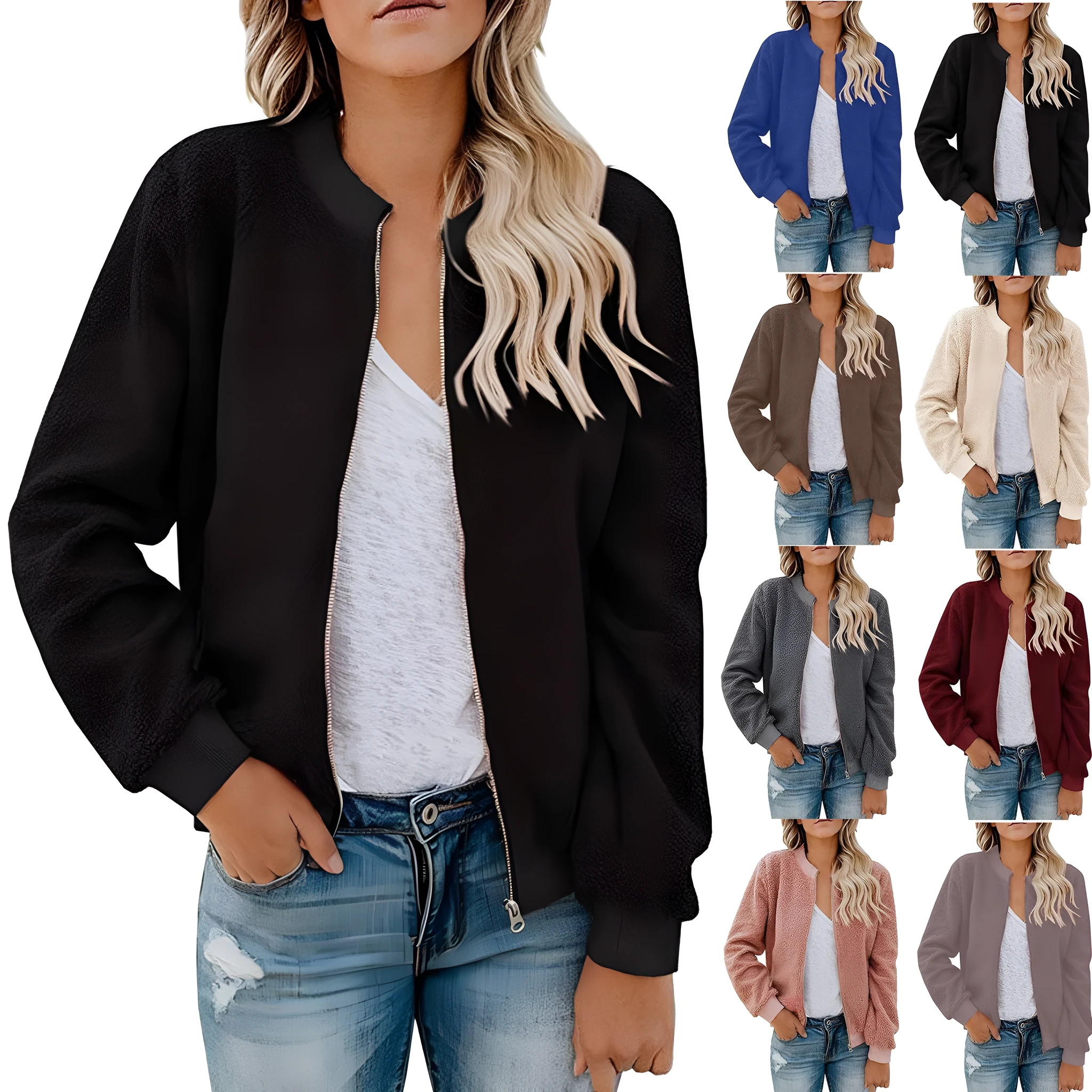 Lambswool zipper jacket coat top for women in multiple colours