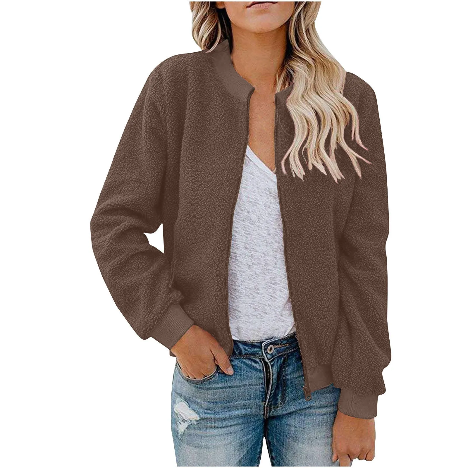 Lambswool zipper jacket coat top for women in multiple colours